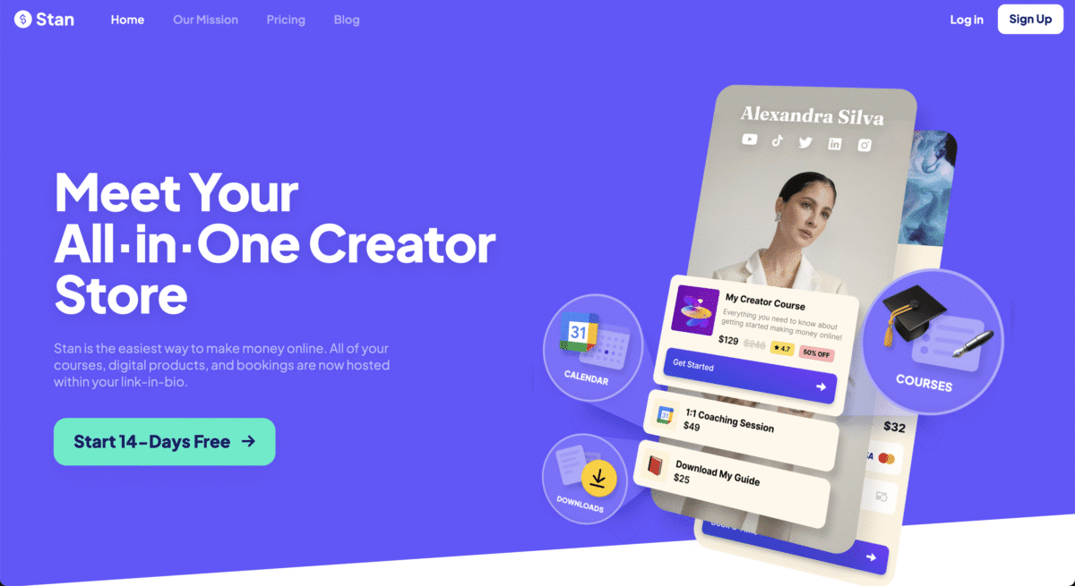 A digital ad for Stan featuring a phone mockup and text promoting an all-in-one creator store—perfect for those exploring Faceless Business Ideas.