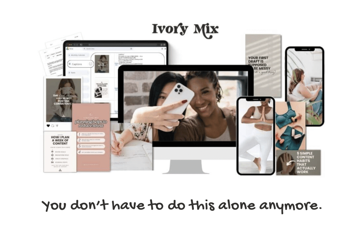 A collage of digital devices and social media content with the text: You don’t have to do this alone anymore—discover the support of Faceless Content Banks.